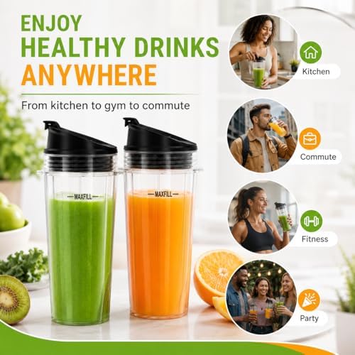 16 oz Ninja Blender Cups Replacement, 3 Pack Cups with Lids, Compatible with QB3001SS, BL660, BL770, BL780, BL740, BL810, 4-Tab Nutri Ninja Blender Cups - Image 6