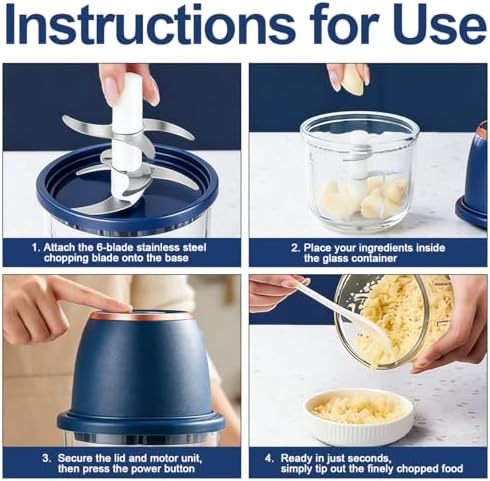 Electric Garlic Chopper, 2026 Upgraded Mini Food Processor 350ml, Cordless USB Rechargeable Food Chopper with 6 Stainless Steel Blades & Thickened Glass for Garlic Ginger Nuts Meat (350ml-White) - Image 4
