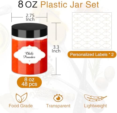 8 OZ Plastic Jars with Lids, 48 Pcs Slime Storage Containers