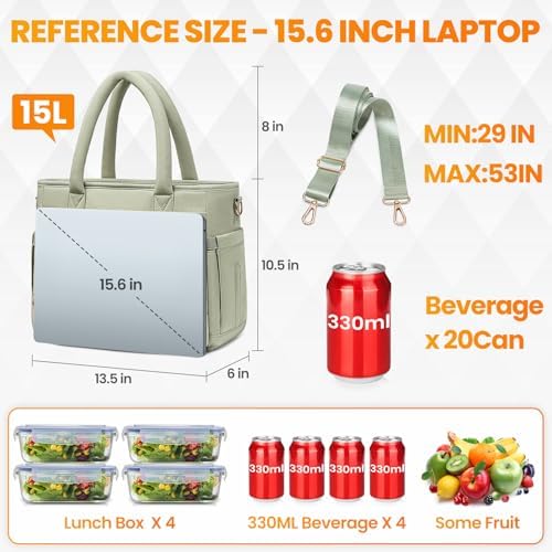 Lunch Bag Women, Adult Insulated Lunch Box, Leakproof Lunch Cooler Bag, Reusable Large Lunch Cooler for Work, Picnic, Travel (Green)