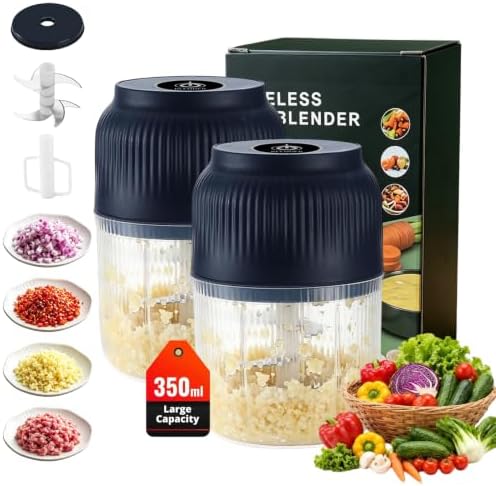 Portable Electric Garlic Chopper, 2026 Mini Household Electric Garlic Crusher, 350ml Cordless Garlic Mincer with Lid, One-Touch Food Processor for Onion, Ginger, Chili, Herbs, Nuts，Blue：2 by Unknown