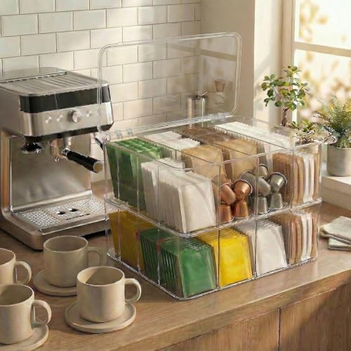 16 Compartment Acrylic Tea Bag Organizer with Lid (2 Pack)