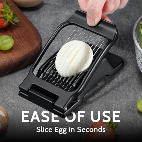 Egg Slicer for Hard Boiled Eggs & Strawberry Soft Foods, Heavy Duty, Black - Image 3