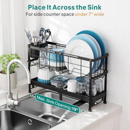 Narrow 2 Tier Dish Drying Rack - Expandable for Small Kitchens & RVs