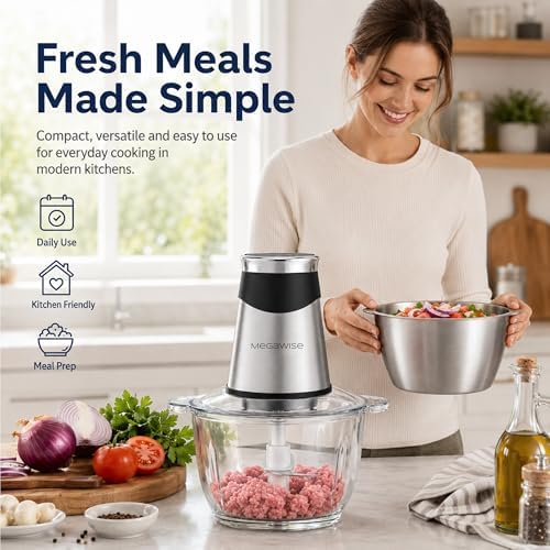 800W Electric Food Chopper, 2.2L Glass & 1.2L Stainless Bowls