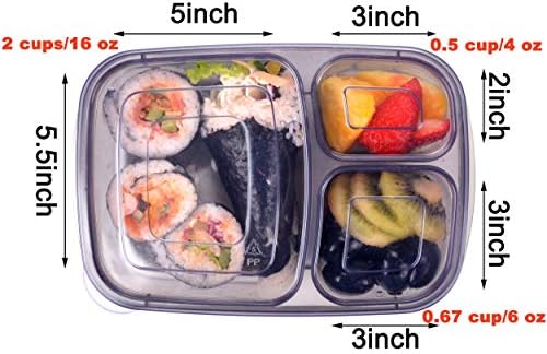 7 Pack Bento Lunch Box, Meal Prep Containers, Reusable 3 Compartment Plastic Divided Food Storage Container Boxes