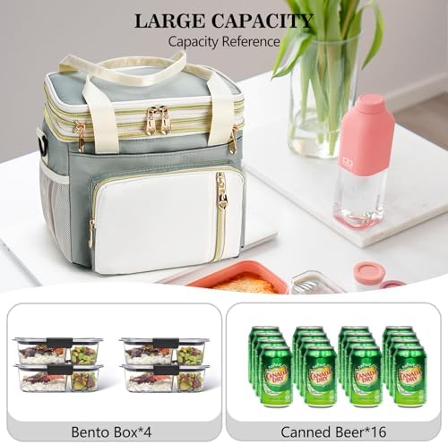 Lunch Box & Lunch Bag for Women Men Double Deck,Large Insulated Adult Lunch Box Leakproof Lunchbox Cooler Bag for Work Picnic Beach,（Olive Green16L）
