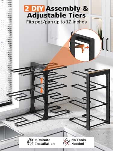 8-Tier Heavy Duty Pots and Pans Organizer under Cabinet, Black