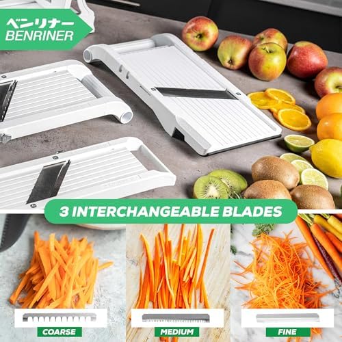 Mandoline Super Slicer, with 4 Japanese Stainless Steel Blades, BPA Free, 14.5 x 5.25-Inches, Official US Version with Authentic Retail Packaging