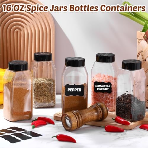28 Pack 16 oz Black Plastic Spice Jars with Cap