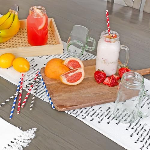 Mason Jar Mugs with Handles (24oz, Clear, 4-Pack); Glass Drinking Glasses for Cold Beverages, Decoration, Storage, Party Favors, Cocktails, Floats