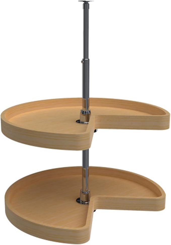 Rev-A-Shelf Kidney-Shape Dual Shelves, 24" Lazy Susan Turntable for Diagonal Lower Corner Base Kitchen Cabinets, 24" W x 14" D x 26" H, Wooden, 4WLS472-24-52
