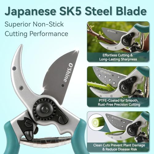 8.5" Premium Ergonomic Bypass Pruning Shears - Heavy Duty Secateurs