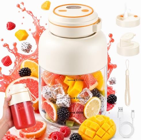 Portable Wireless Juicer Cup, 2026 New 28/45 Oz Electric Juicer, 180W 38-Blades USB Rechargeable Model with Dual Lid, Travel Blender for Fruit Shakes & Smoothies (White, 28oz) by Unknown