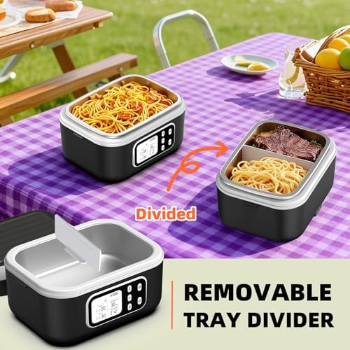 6.3 Cups Cordless Electric Lunch Box for Adults, 27000mAh 100W Rechargeable Battery Powered Automatic Scheduled Heated Lunchbox, Rapid Heating Portable Food Warmer BPA Free for Hot Meals Anywhere