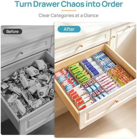 8 Pack Food Storage Organizer Bins, Clear Plastic, 4 Compartments