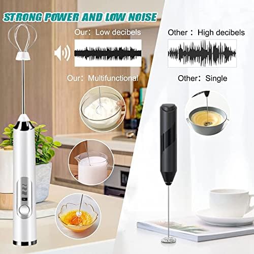 Rechargeable Milk Frother - 3-Speed Electric Handheld Coffee Mixer With 2 Whisks and Decoration Tool, Stand-up Design for Latte, Cappuccino, Cream (White) - Image 5