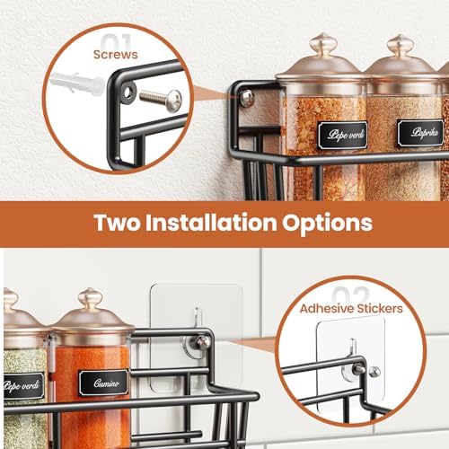 Spice Rack Wall Mounted 5 Pack, For Spice Jars & Seasonings,Black