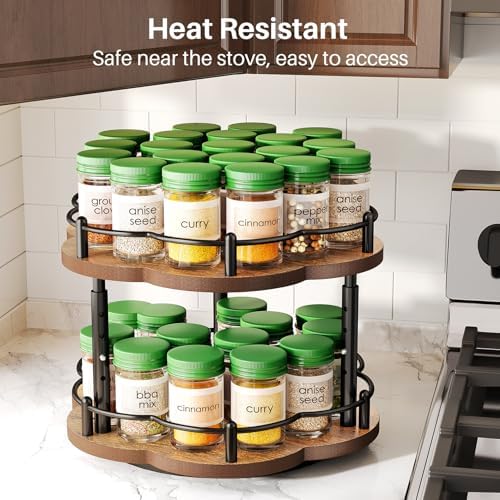 2-Tier Lazy Susan Spice Rack Organizer for Cabinet, Wood, 10 in