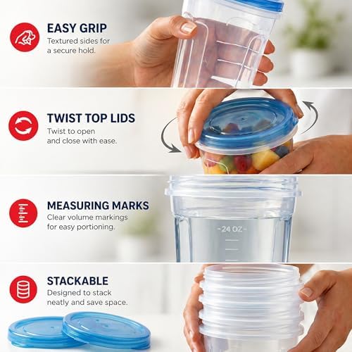 Freezer Storage Containers, 10 Pack, 32 Oz Leakproof BPA-Free Lids