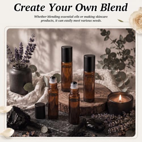 20 Pack Glass Roller Bottles for Essential Oils, 10ml, Black, Obsidian - Image 6