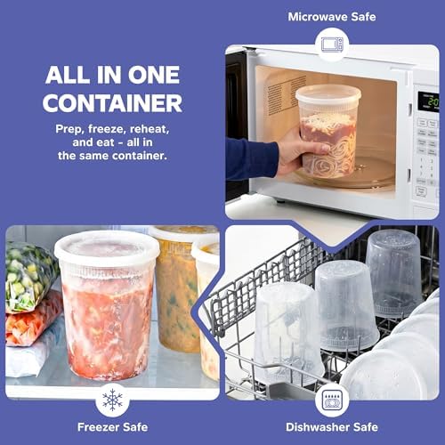 32 oz Plastic Deli Containers with Lids [24 Sets] Food Storage