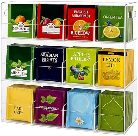 Acrylic Tea Bag Organizer for 216 Tea Packets, No Assembly Required, Display Holder for Countertop, Vertical Tea Bag Caddy for Cabinet, Tea bar Accessories, Teabags Storage Containers
