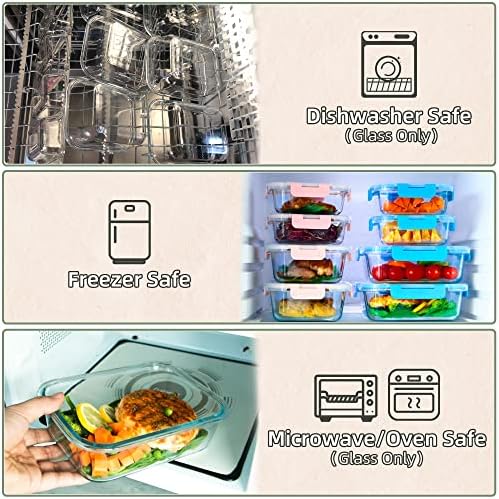 10 PACK Glass Food Storage Containers with Leak Proof Lids, Glass Airtight Meal Prep Containers Set for Lunch, On the Go, Leftover, Kitchen Pantry Organizers and Storage (Pink)