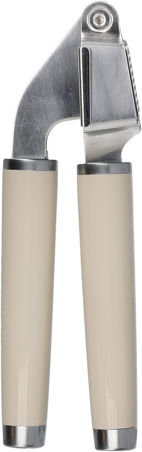 KitchenAid Garlic Press Crusher, Strong Stainless Kitchen Utensil, Removable Basket, Almond Cream