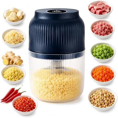 Household Electric Garlic Crusher, 6-Blade Cyclone Mini Chopper (1 Blue) by QWJUX