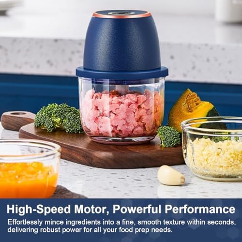 2026 Upgrade Electric Garlic Chopper, Mini Electric Food Chopper, 350ml with 6 Stainless Steel Blades & Thickened Glass, Cordless Food Processor for Chili, Ginger, Nuts, Meat and Fruits (Blue) - Image 7