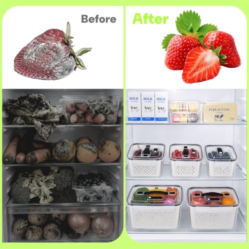 5 PCS Fruit Storage Containers for Fridge with Removable Colander
