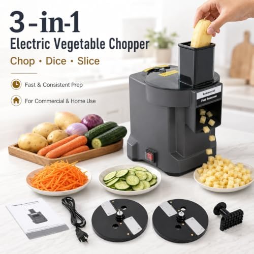 3 in 1 Electric Vegetable Chopper, Multifunctional Vegetable Chopper Food Processor Vegetable Chopper Dicer Slicer Cutter Automatic Cutter for Onion, Suitable for Commercial and Home Use - Image 2