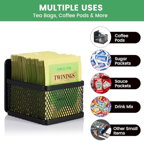 Magnetic Tea Bag Organizer - 6-Piece Metal Tea Organizer for Refrigerator, Kitchen Shelf and Counter, Stylish & Space Saving Tea Organizers and Storage