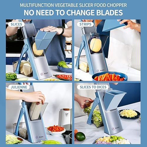 Multifunctional Mandoline Slicer, Julienne & Dicer, 5 in 1 Adjustable Vegetable Chopper for Perfect Potato, Kitchen Gadgets Vegetable & Fruit Slices in Seconds - Image 3