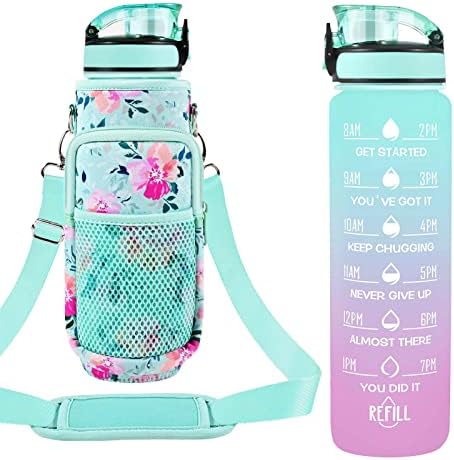 32 oz Water Bottles with Strap & Straw, Sport Motivational Water Bottles