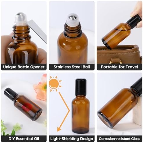 Segbeauty 1oz Glass Roll On Bottles for Oil, 5pcs Empty Roller Ball Applicator for Essential Oils, 30ml Amber Perfume Travel Refillable Bottle, Anointing Oil Bottles Travel Containers Liquids Oils - Image 2