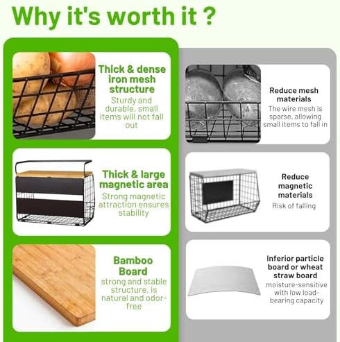 Magnetic Shelf for Fridge with Wood Lid, Fruit Potato and Onion Storage Bins, Pantry Organizers & Storage, Large Container Magnetic Spice Rack for Refrigerator, Kitchen Counter, Cabinet