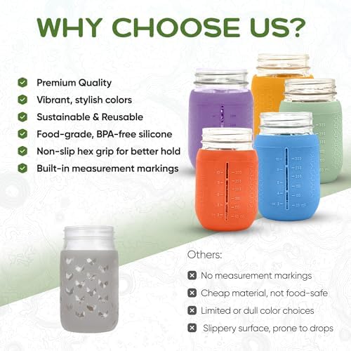 Mason Jar Silicone Sleeve, Regular Mouth 16oz, Spring Summer 5pk
