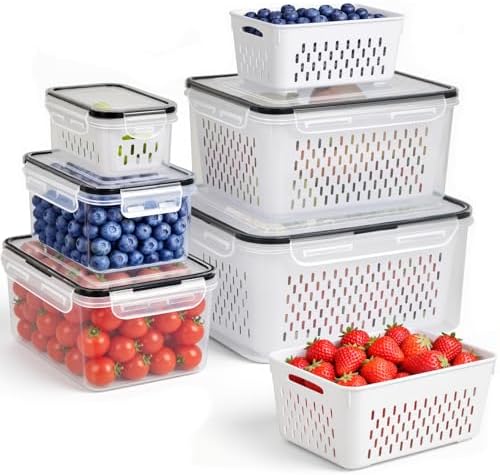 5 PCS Fruit Storage Containers for Fridge, Leakproof Produce Containers