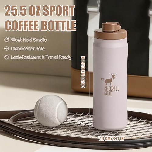 CHEERFUL GOAT Ceramic Water Bottle, 25oz Coffee Bottle with Straw (coffee) - Image 3