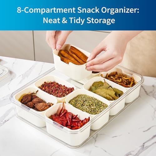 8-Compartment Snackle Box with Handle | Divided Snack Tray