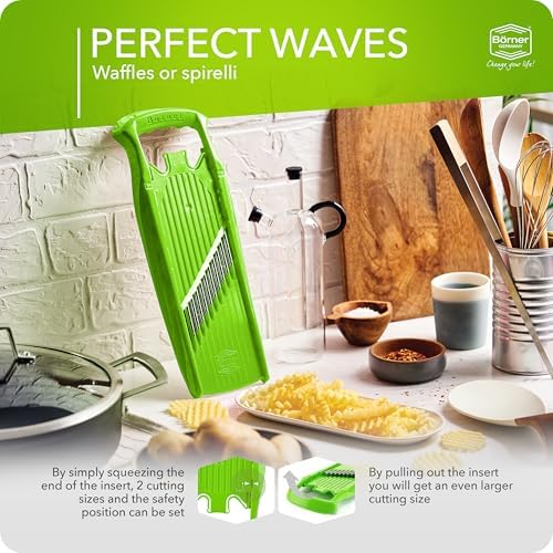 Börner by Reston Lloyd Wave-Waffle Power Line • Crinkle Cut/Spirelli Vegetable Slicer • Slicer for Wave Waffle Cut Style • Multiple Thickness Options • Made in Germany, Lime - Image 5
