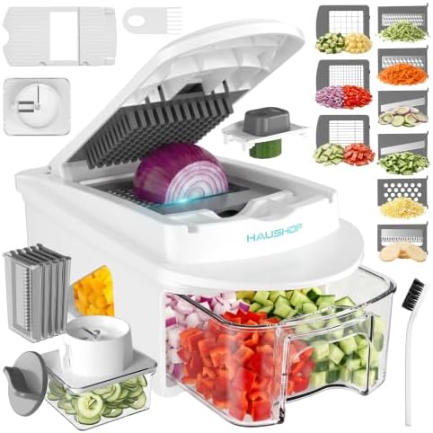 HAUSHOF All-in-1 Vegetable Chopper and Mandoline Slicer,13 Blades by HAUSHOF