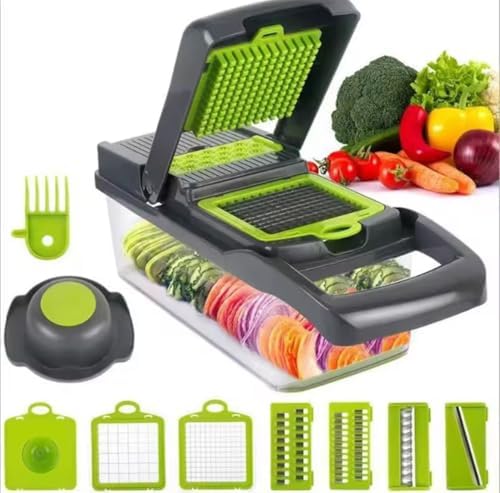 Veggie slicer 16 pieces (Gray, 1) 16 pieces hand operated vegetable slicer, veggie chopper, food chopper, onion cutter. - Image 2
