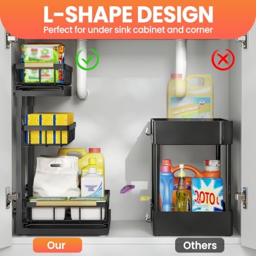 Under Sink Organizer and Storage for Bathroom and Kitchen - 2 Pack 3 Tier