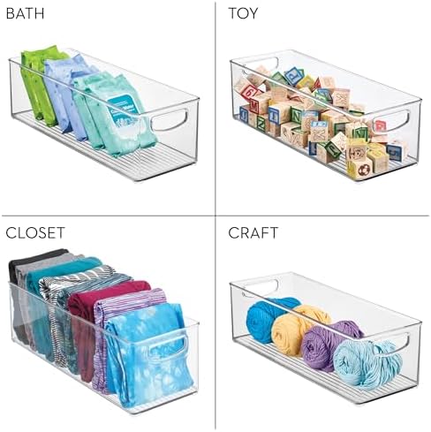 Plastic Stackable Pantry Bin with Handles, Set of 2, Clear