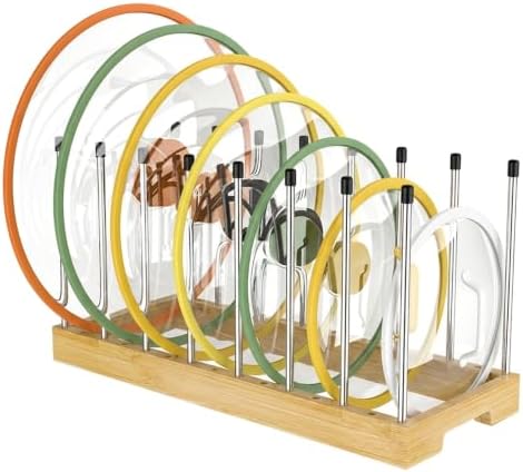 Bamboo Pot Lids Organizer Inside Cabinet, Pan Organizer, 8 Dividers