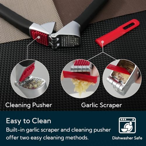 Heavy Duty Garlic Press with Built-in Scraper & Cleaning Pusher