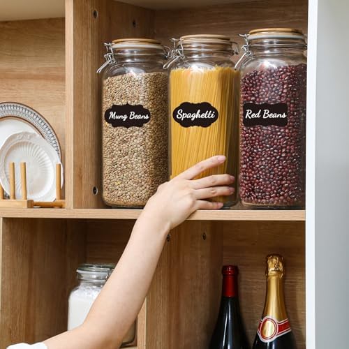 [ Taller ] 92oz Glass Jars with Airtight Lid, Large Glass Food Storage Jars, 3 Pack Wide Mouth Airtight Glass Jars for Kitchen Pantry Spaghetti, Square Mason Jars with Labels